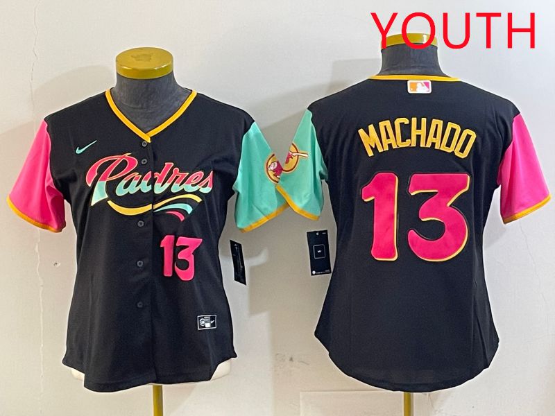 Youth San Diego Padres #13 Machado Black City Edition 2025 Nike MLB Jersey style 3